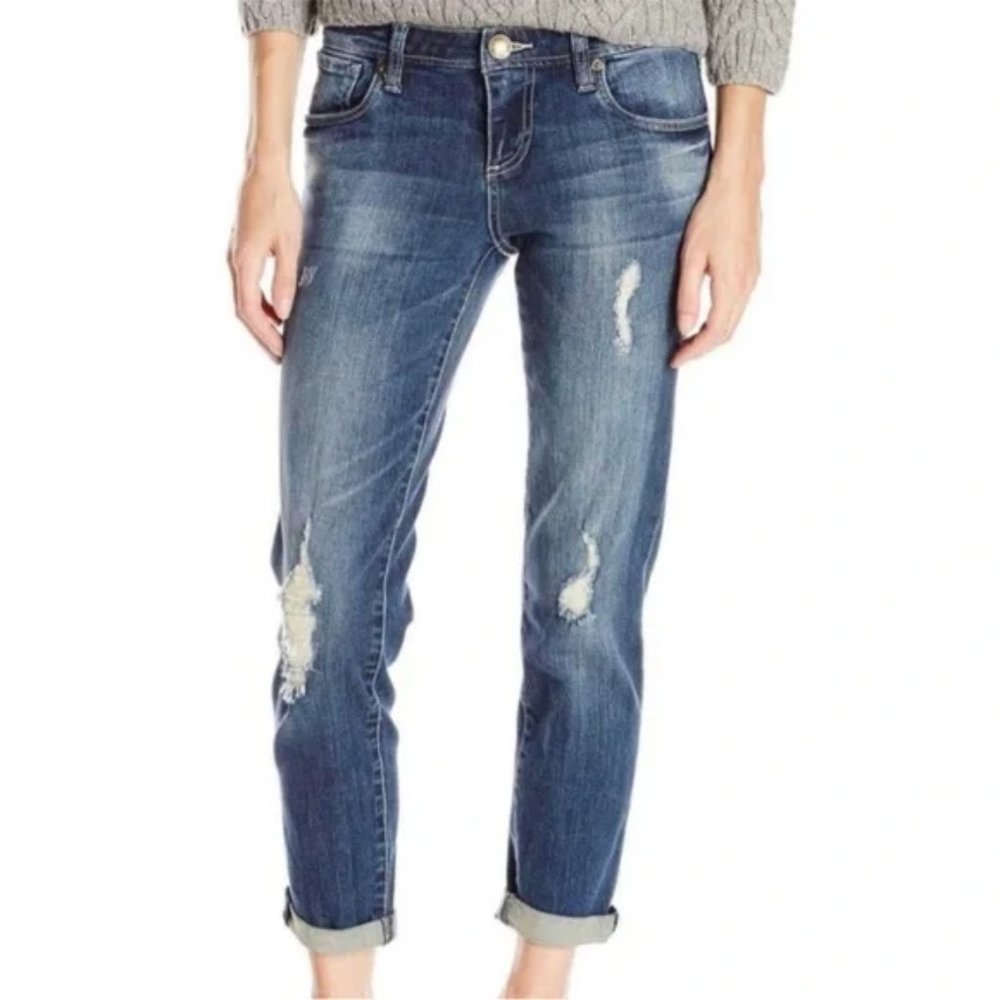 KUT from the Kloth Distressed Adele Slouchy Boyfriend Cut Jeans Blue 6